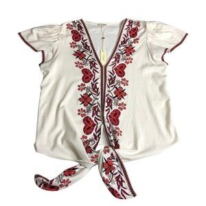 Max Studio London Top Womens M Floral Boho Tie Front V-Neck Flutter Sleeve $195